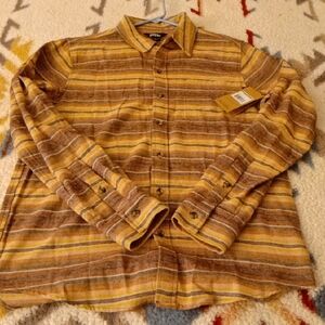 Eddie Bauer Men's Brown and Yellow Striped Button-Down Shirt